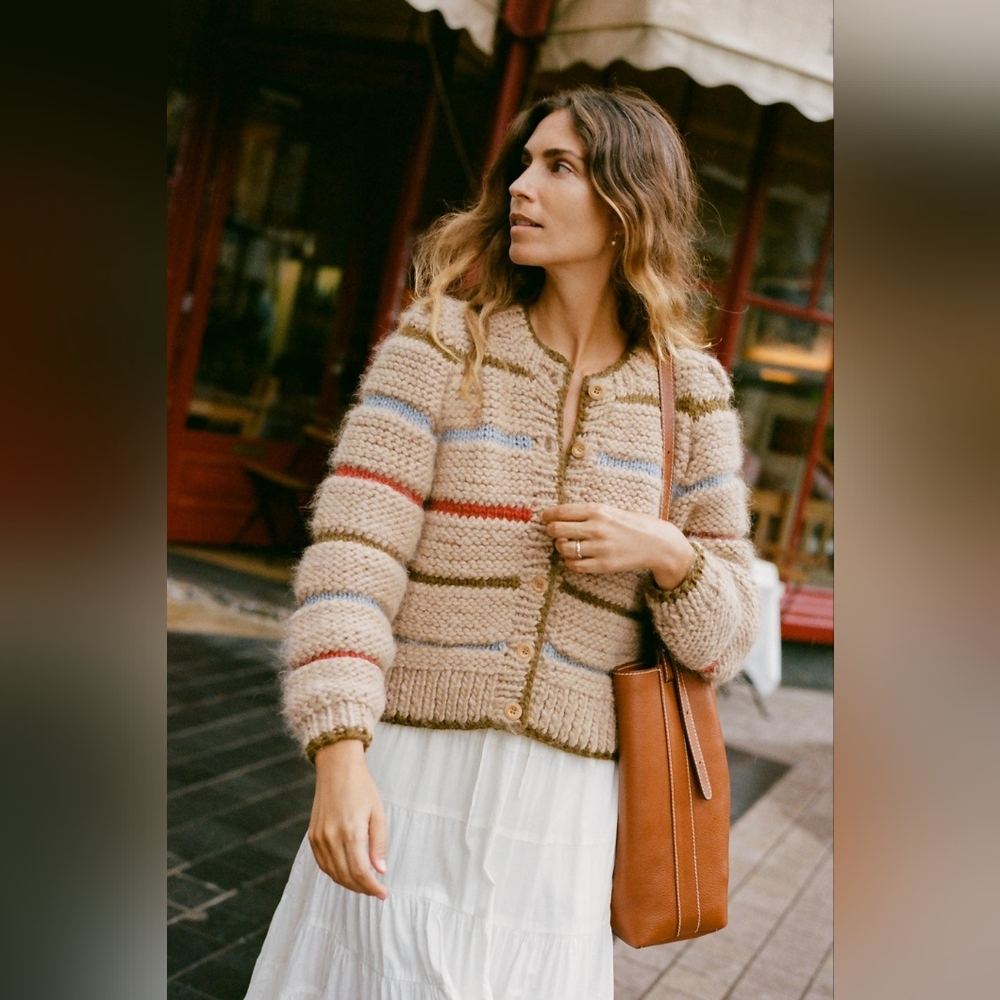 Christy Dawn Beige Striped Cardigan